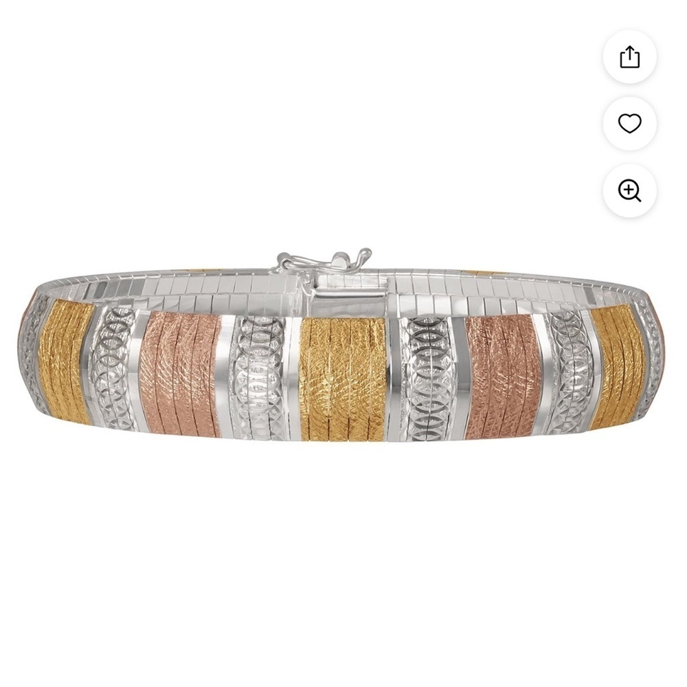 Brilliance Women’s Omega Flex Bangle Gold Over Sterling Silver Bracelet 7.5” New